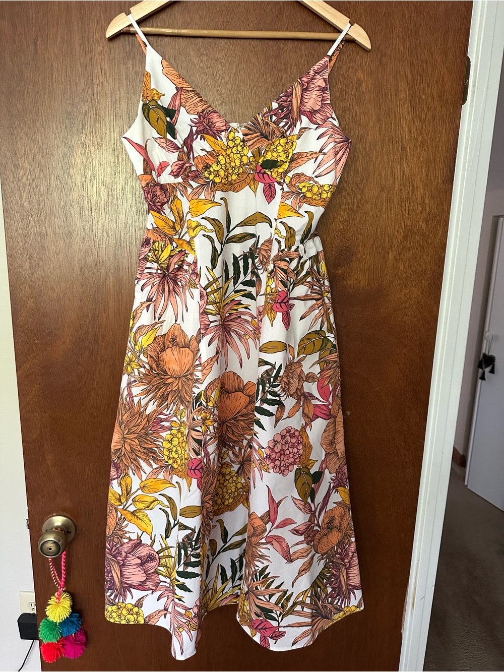 EXPRESS Flowers Poplin Printed Drop Waist Midi Dress with Pockets